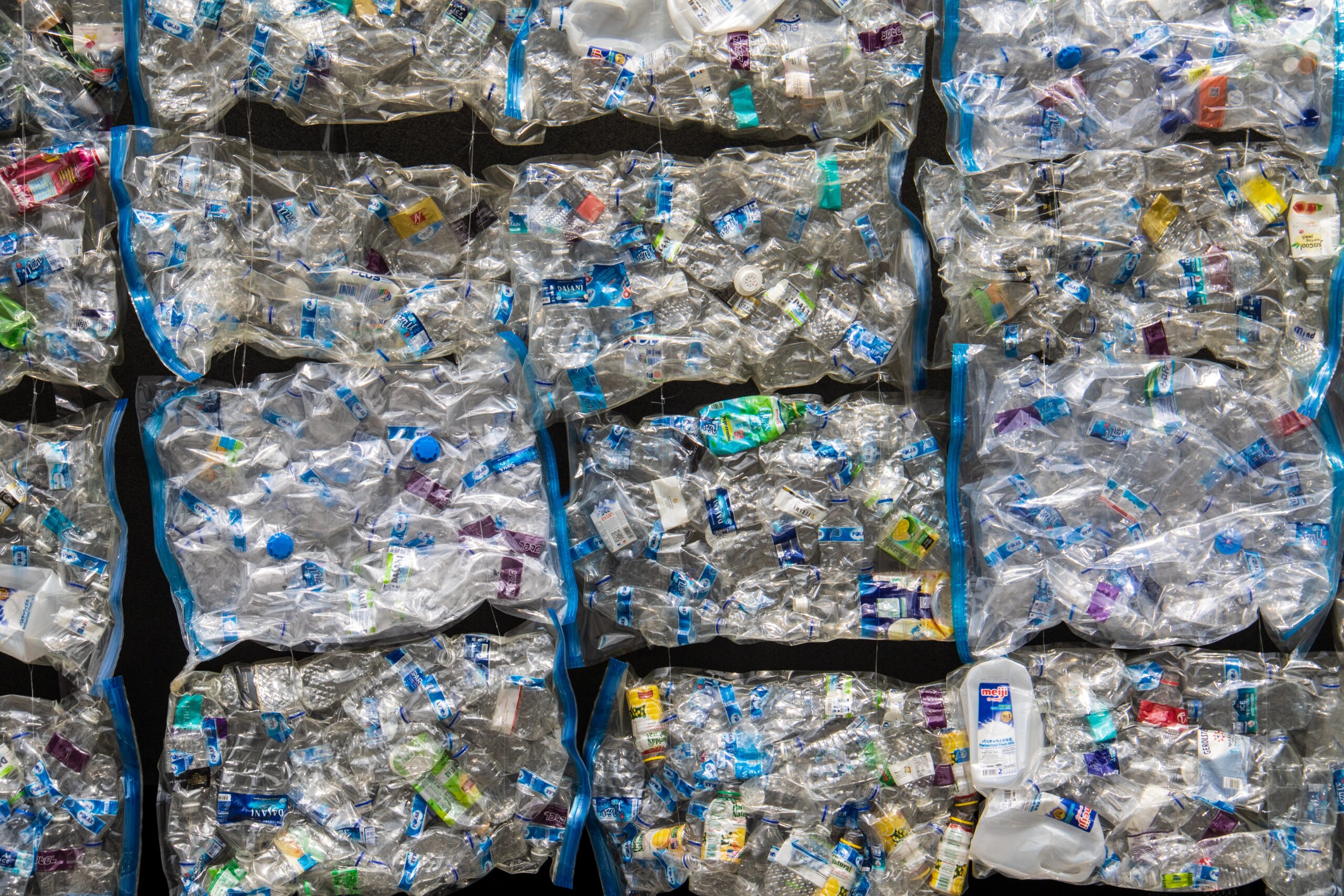 Bales of plastic recycling